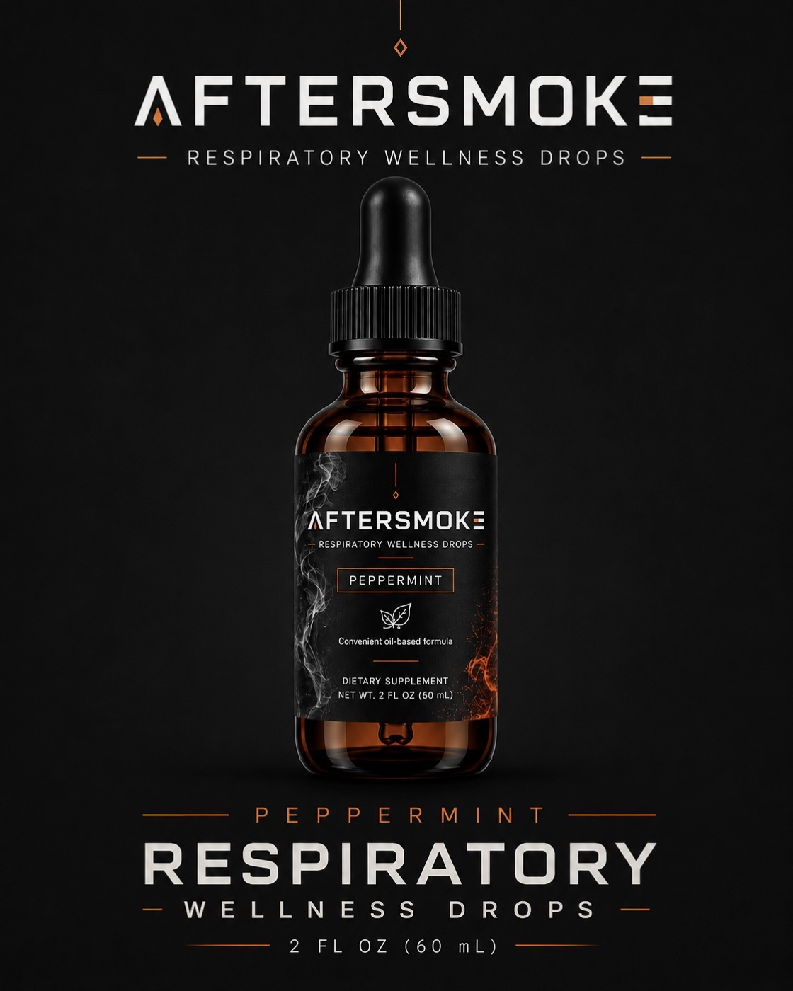 AfterSmoke Peppermint Respiratory Wellness Drops, 2 fl oz amber dropper bottle
